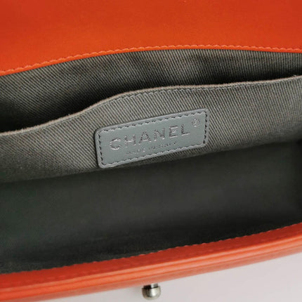 Sold Chanel Le Boy 2012 Medium Orange Lambskin Leather Bag