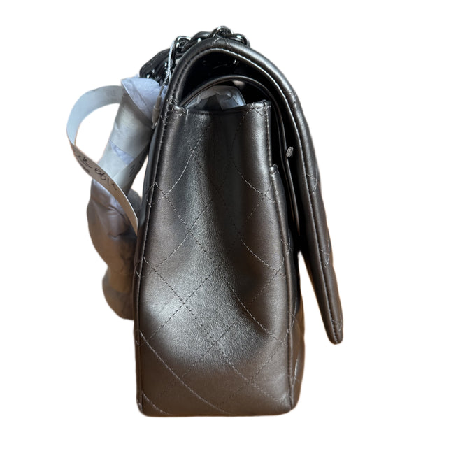 Chanel Classic Flap Maxi Metallic Lambskin Leather Double Flap Sliver Hardware 2013-14
