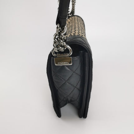 Sold Chanel Le Boy 2014 Large Black Woven Reverso Calfskin Leather Flap Bag