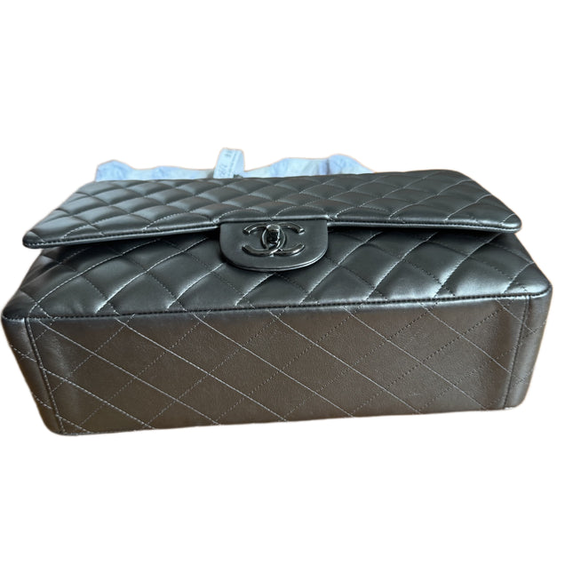 Chanel Classic Flap Maxi Metallic Lambskin Leather Double Flap Sliver Hardware 2013-14