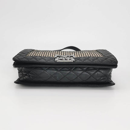 Sold Chanel Le Boy 2014 Large Black Woven Reverso Calfskin Leather Flap Bag