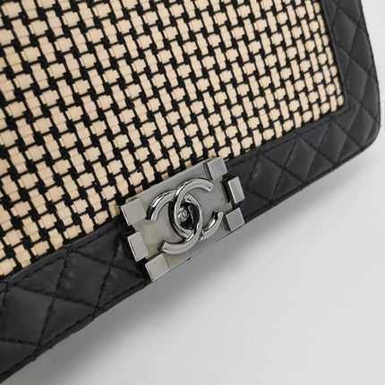 Sold Chanel Le Boy 2014 Large Black Woven Reverso Calfskin Leather Flap Bag