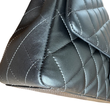 Chanel Classic Flap Maxi Metallic Lambskin Leather Double Flap Sliver Hardware 2013-14