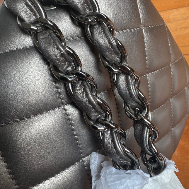 Chanel Classic Flap Maxi Metallic Lambskin Leather Double Flap Sliver Hardware 2013-14