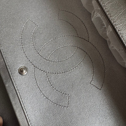 Chanel Classic Flap Maxi Metallic Lambskin Leather Double Flap Sliver Hardware 2013-14