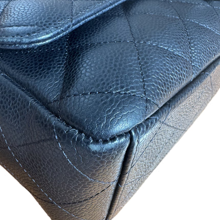 Chanel Classic Flap Maxi Black Caviar Leather Double Flap Sliver Hardware