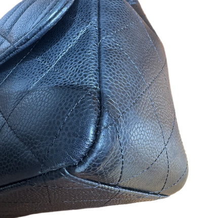 Chanel Classic Flap Maxi Black Caviar Leather Double Flap Sliver Hardware