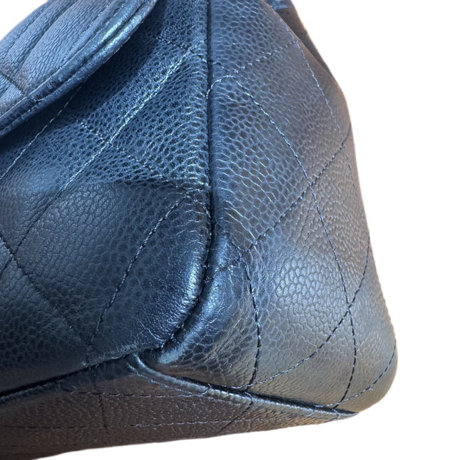 Chanel Classic Flap Maxi Black Caviar Leather Double Flap Sliver Hardware