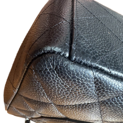 Chanel Classic Flap Maxi Black Caviar Leather Double Flap Sliver Hardware