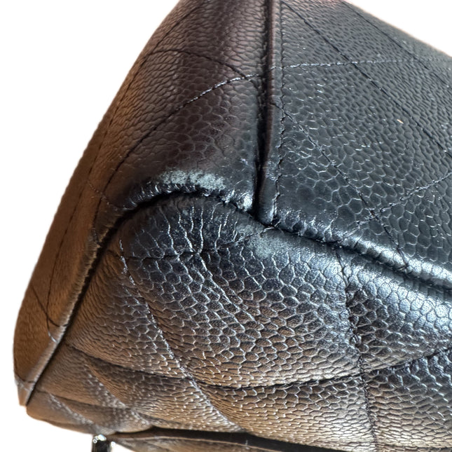 Chanel Classic Flap Maxi Black Caviar Leather Double Flap Sliver Hardware
