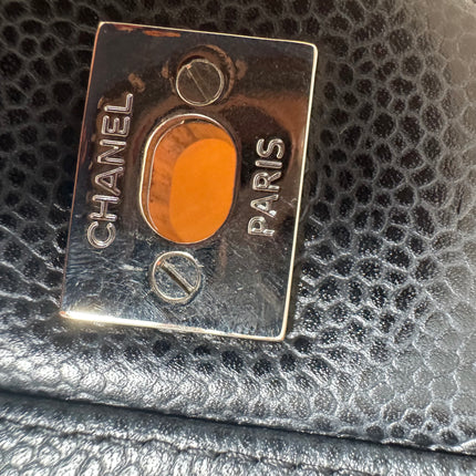 Chanel Classic Flap Maxi Black Caviar Leather Double Flap Sliver Hardware