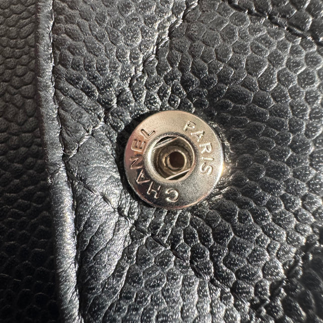 Chanel Classic Flap Maxi Black Caviar Leather Double Flap Sliver Hardware