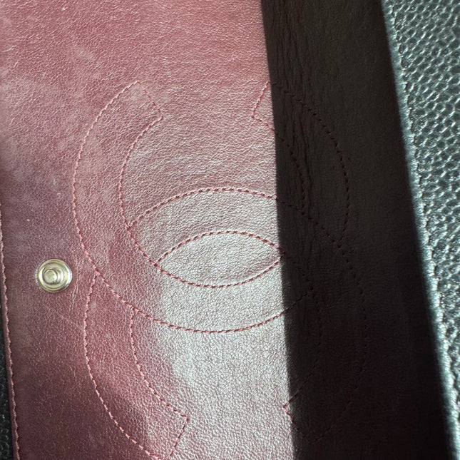 Chanel Classic Flap Maxi Black Caviar Leather Double Flap Sliver Hardware