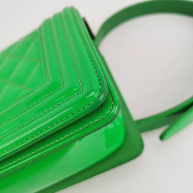 Chanel Le Boy 2016 Small Green Patent Leather Bag