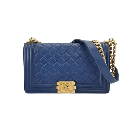 Chanel Le Boy 2016 Medium Blue Lambskin Leather Bag-Luxbags