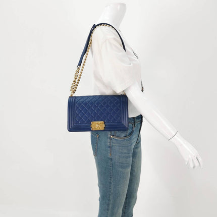 Sold Chanel Le Boy 2016 Medium Blue Lambskin Leather Bag