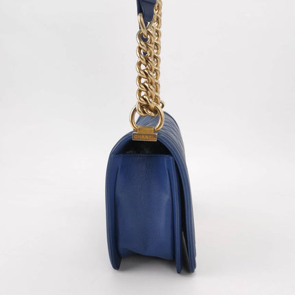 Sold Chanel Le Boy 2016 Medium Blue Lambskin Leather Bag