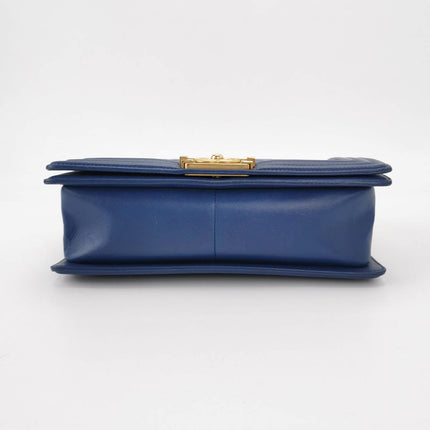 Sold Chanel Le Boy 2016 Medium Blue Lambskin Leather Bag