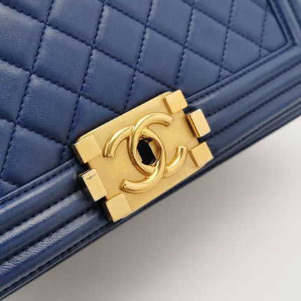 Sold Chanel Le Boy 2016 Medium Blue Lambskin Leather Bag