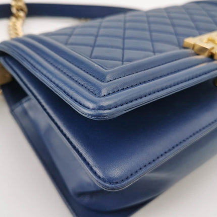 Sold Chanel Le Boy 2016 Medium Blue Lambskin Leather Bag