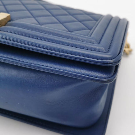 Sold Chanel Le Boy 2016 Medium Blue Lambskin Leather Bag