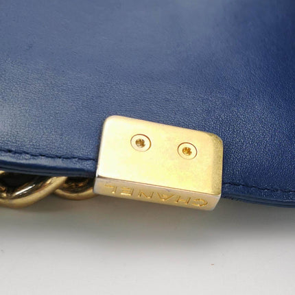 Sold Chanel Le Boy 2016 Medium Blue Lambskin Leather Bag