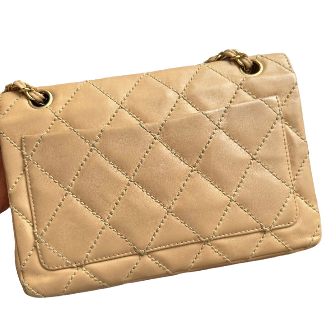 Chanel Wild Stitch Flap Beige Leather with Stitching Detail