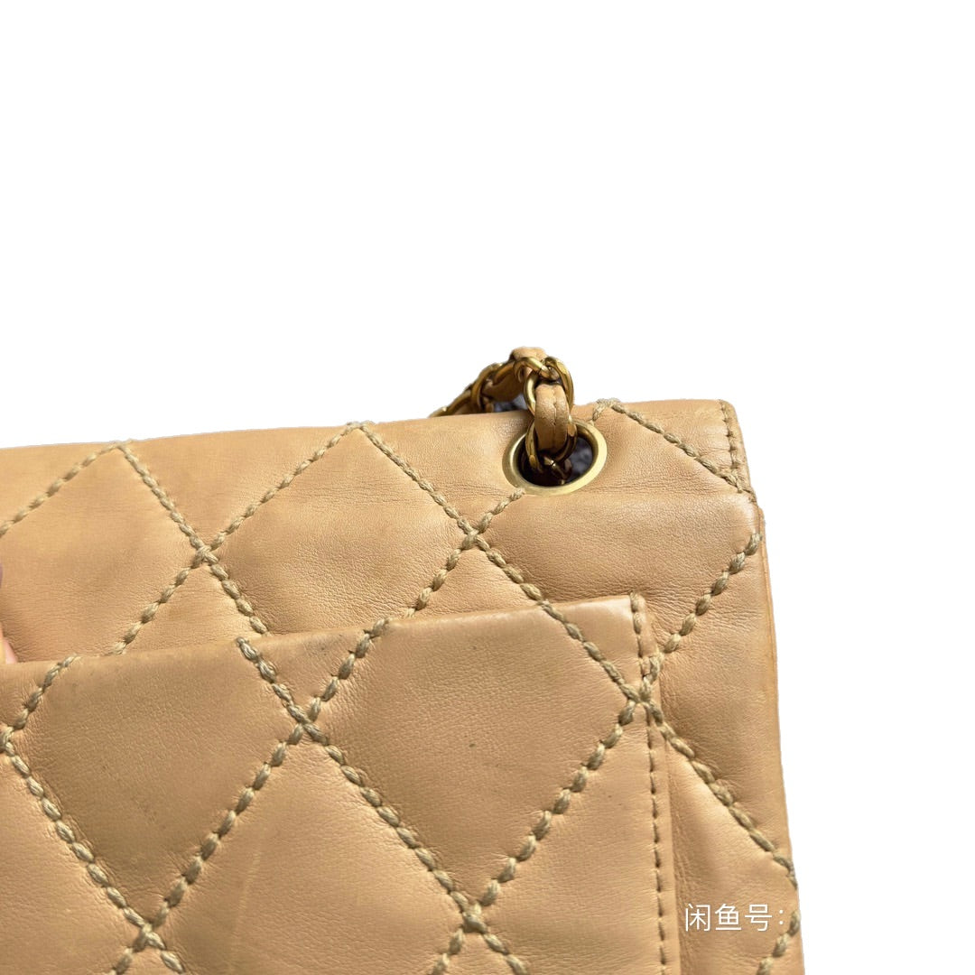 Chanel Wild Stitch Flap Beige Leather with Stitching Detail