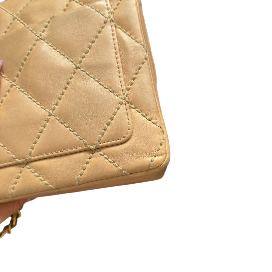 Chanel Wild Stitch Flap Beige Leather with Stitching Detail