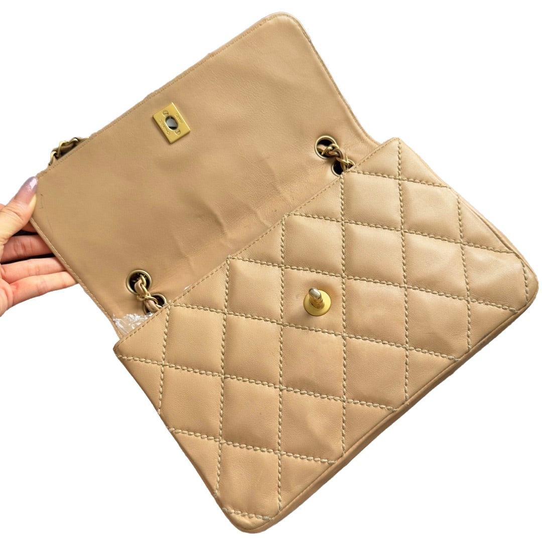 Chanel Wild Stitch Flap Beige Leather with Stitching Detail