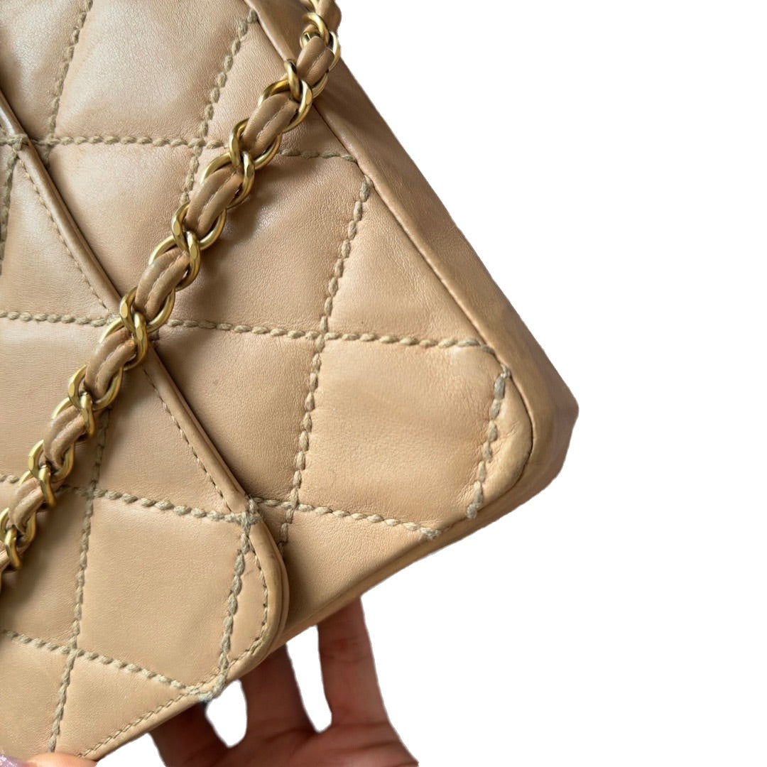 Chanel Wild Stitch Flap Beige Leather with Stitching Detail