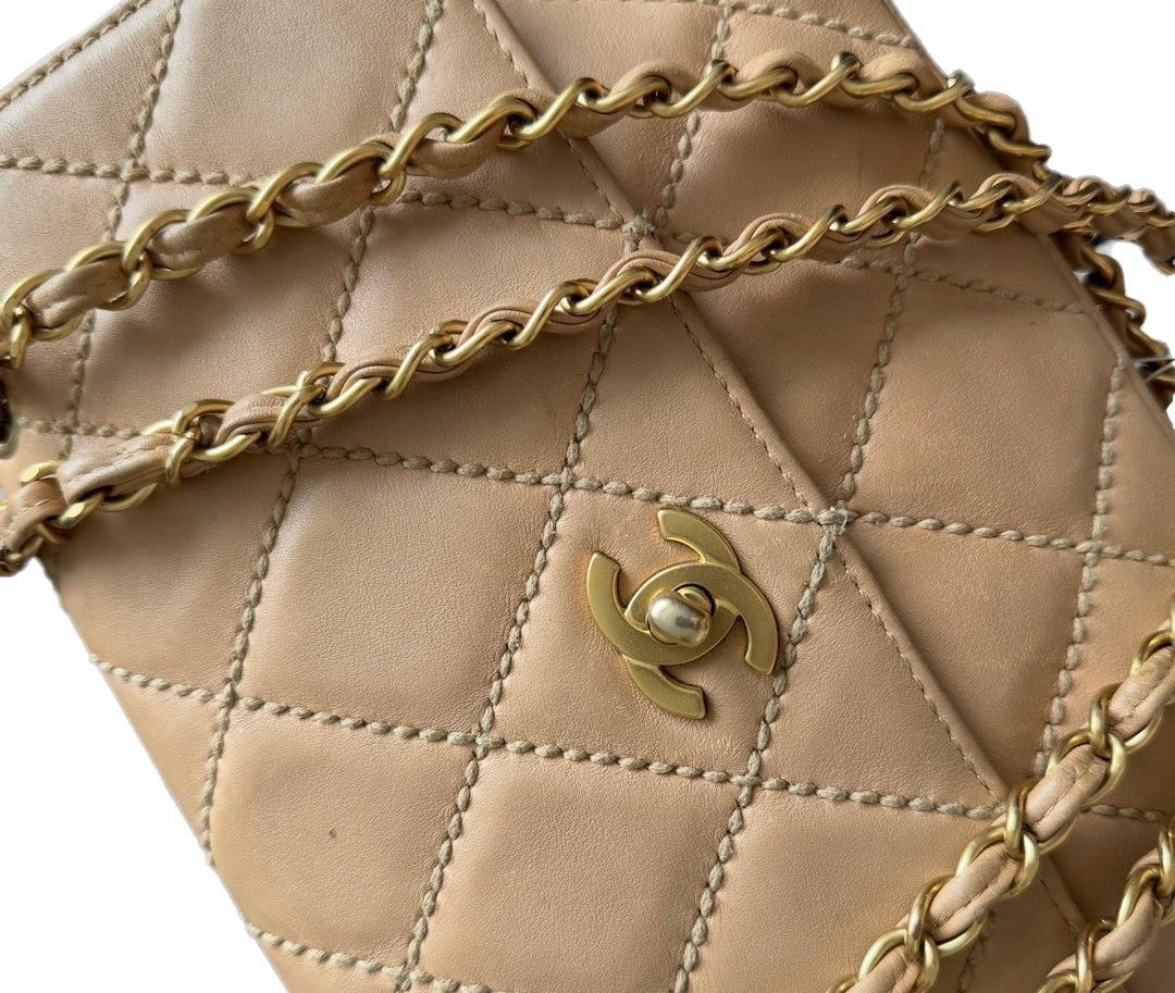 Chanel Wild Stitch Flap Beige Leather with Stitching Detail