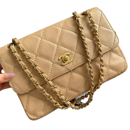 Chanel Wild Stitch Flap Beige Leather with Stitching Detail