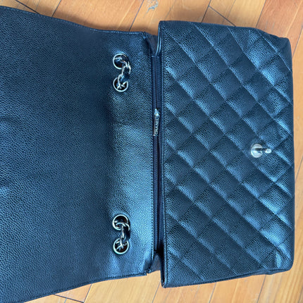 Chanel Classic Flap Jumbo Black Caviar Leather Single Flap Silver Hardware 2006-08