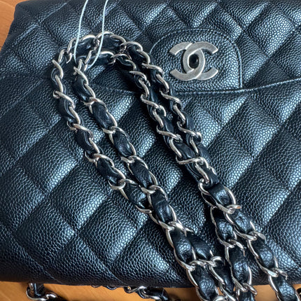 Chanel Classic Flap Jumbo Black Caviar Leather Single Flap Silver Hardware 2006-08