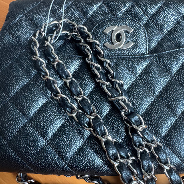 Chanel Classic Flap Jumbo Black Caviar Leather Single Flap Silver Hardware 2006-08