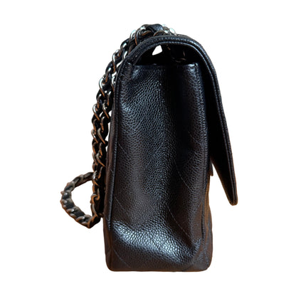 Chanel Classic Flap Jumbo Black Caviar Leather Single Flap Silver Hardware 2006-08