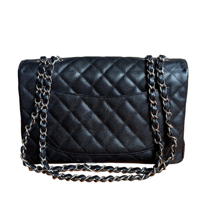 Chanel Classic Flap Jumbo Black Caviar Leather Single Flap Silver Hardware 2006-08