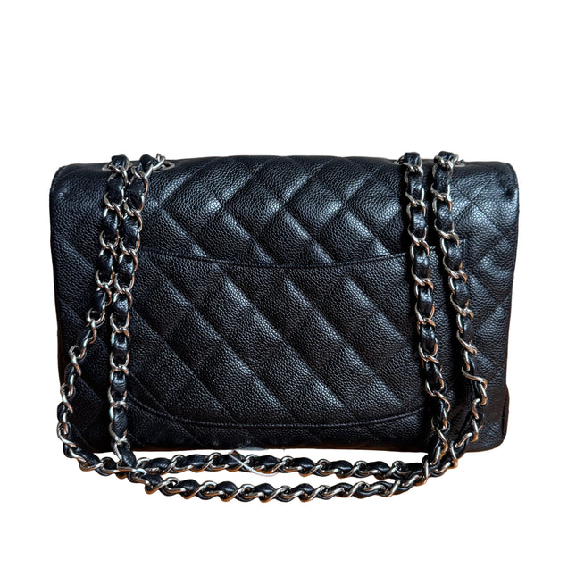 Chanel Classic Flap Jumbo Black Caviar Leather Single Flap Silver Hardware 2006-08