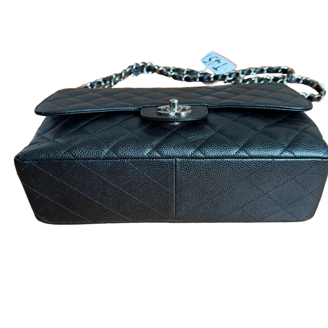 Chanel Classic Flap Jumbo Black Caviar Leather Single Flap Silver Hardware 2006-08