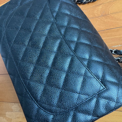 Chanel Classic Flap Jumbo Black Caviar Leather Single Flap Silver Hardware 2006-08