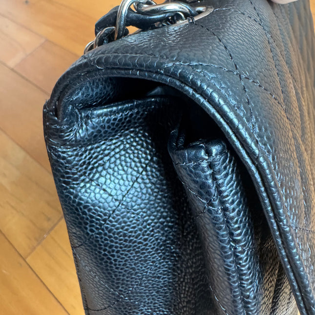 Chanel Classic Flap Jumbo Black Caviar Leather Single Flap Silver Hardware 2006-08