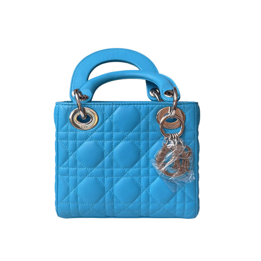 Lady Dior Mini Teal Blue handbag Cannage Leather with strap-Luxbags