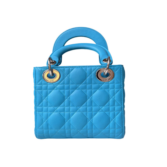 Sold Lady Dior Mini Teal Blue handbag Cannage Leather with strap
