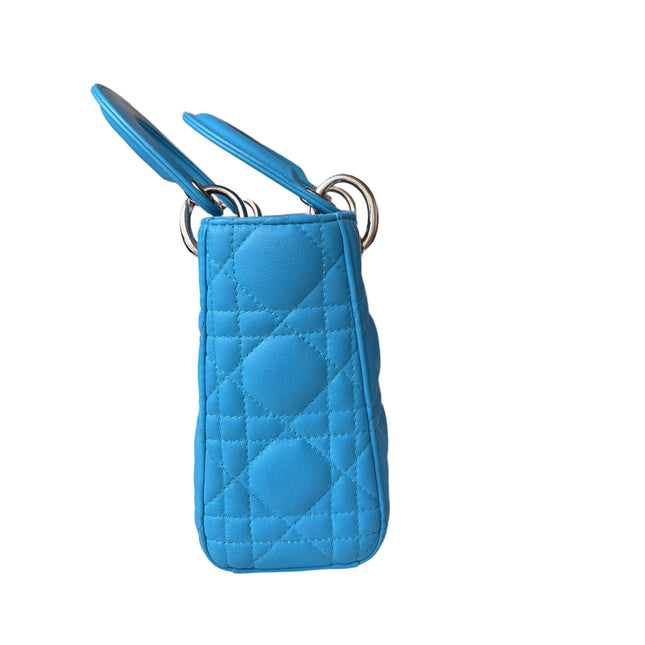 Sold Lady Dior Mini Teal Blue handbag Cannage Leather with strap