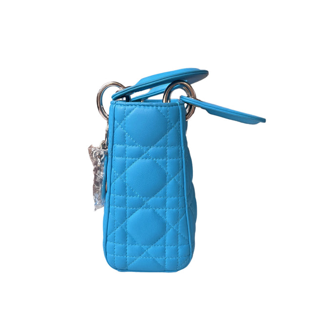 Sold Lady Dior Mini Teal Blue handbag Cannage Leather with strap