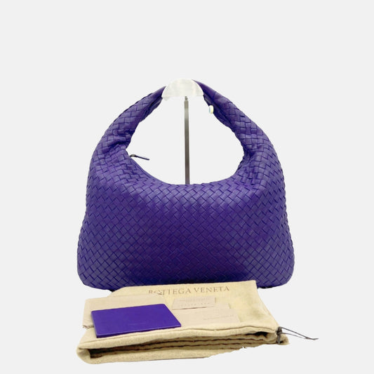 Bottega Veneta Veneta Hobo Medium Purple Intrecciato Leather Bag-Luxbags
