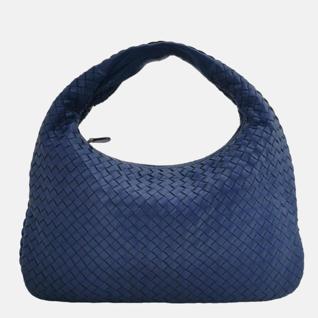 Bottega Veneta Veneta Hobo Medium Navy Intrecciato Leather Bag-Luxbags