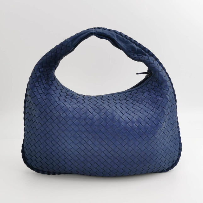 Sold Bottega Veneta Veneta Hobo Medium Navy Intrecciato Leather Bag