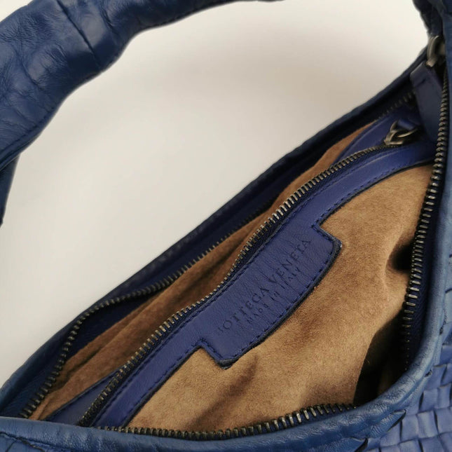 Sold Bottega Veneta Veneta Hobo Medium Navy Intrecciato Leather Bag